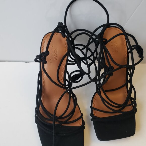 ASOS DESIGN Nina strappy tie leg heeled sandals in black size 5 - Picture 3 of 15
